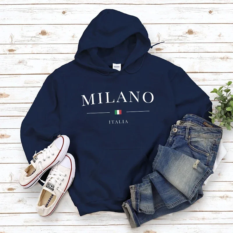 Men\'s Designer Hoodie Luxury Hooded Sweatshirt Autumn Winter Warm MILANO Letters Print Clothing for Male Casual Streetwear