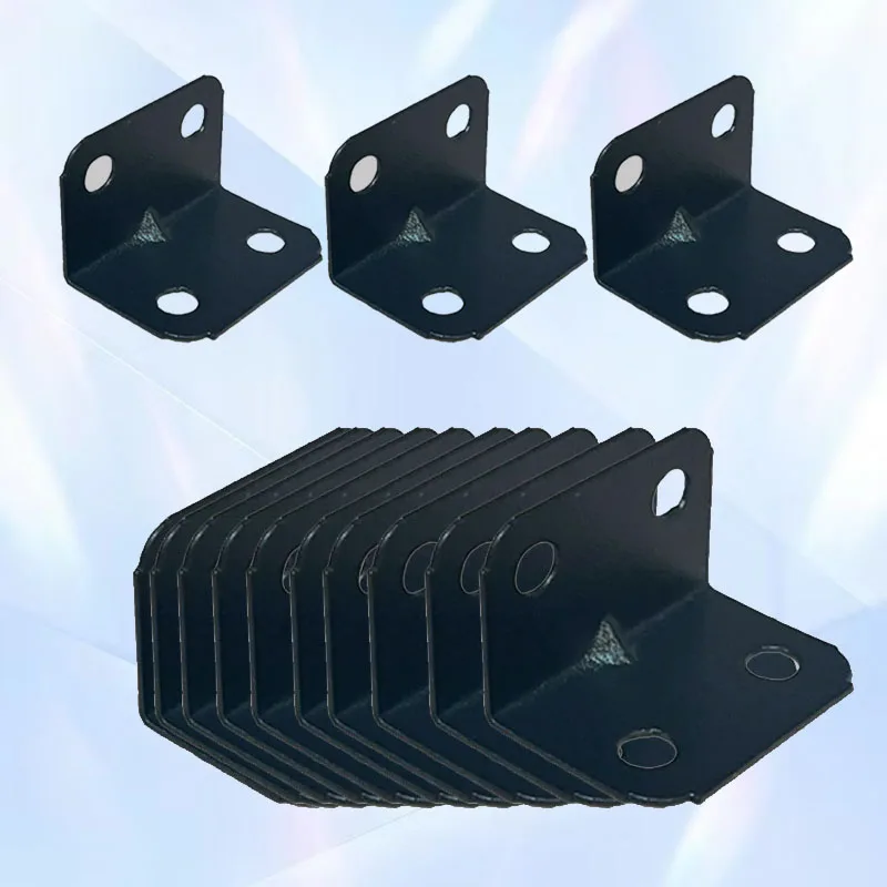 black metal corner codes, 90 degree fasteners, L-shaped brackets, tables, wardrobes, chairs, furniture cabinet corners