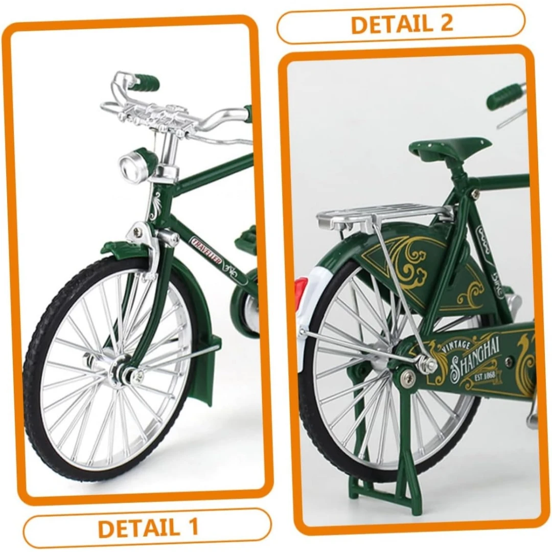 Figurine de vélo en métal vintage, disponible en noir et vert, une mini décoration de bureau de style rétro, un jouet de vélo classique en alliage