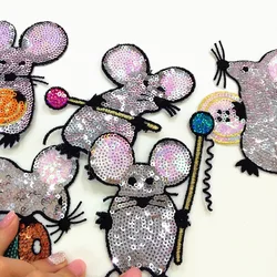 6Pcs/Set Mouse Glitter Embroidery Patches Fabric Sequin Applique For Clothing Jeans Accessories Repair Sewing Crafts
