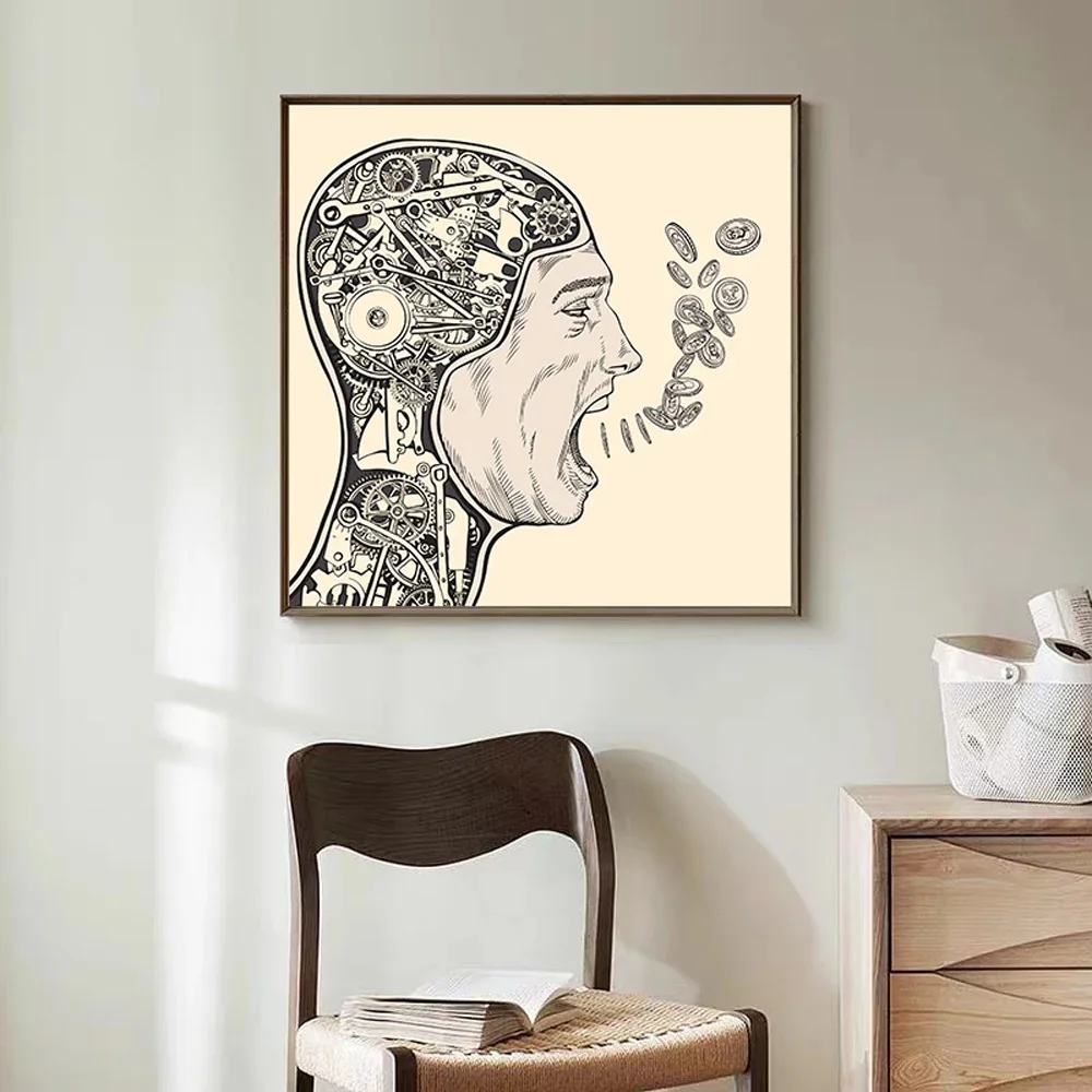 01 Abstract Machine Metal Human Originality Picture Silk Cloth Poster Wall Art Home Decoration Gift