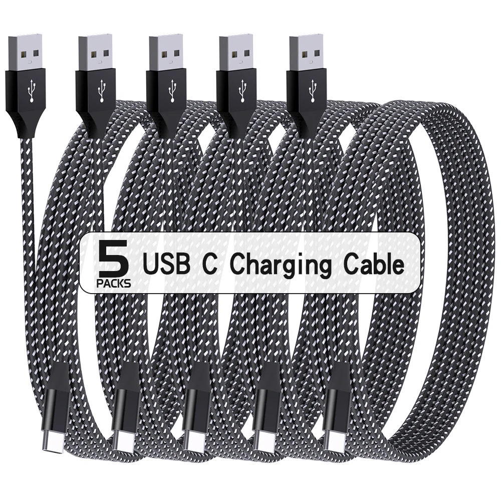 5Packs 18W USB Type C Charge Cable Charger Data Wire Cord For iPhone 16 15 Macbook Samsung S21 S20 S10 S9 S8 Huawei P40 Xiaomi 9