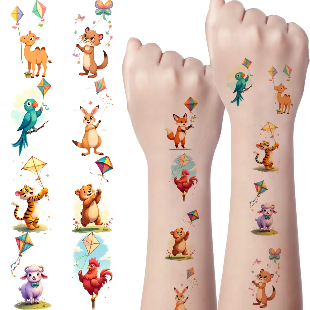54pcs Temporary Tattoo Animal Kites Cartoon Cute Kites Waterproof Long-lasting Body Stickers For Girls Cheeks Children