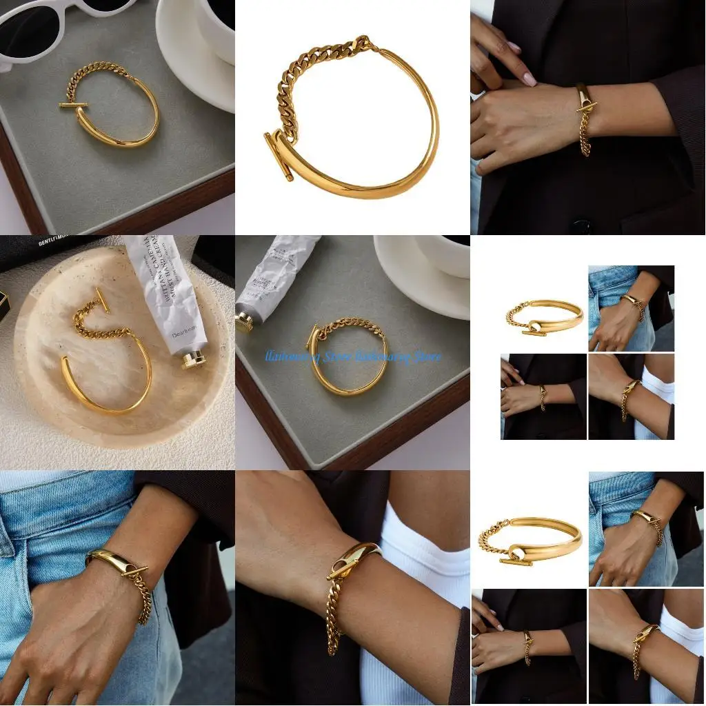 

573B Asymmetrical OT Clasp Bracelet Modern Jewelry Lightweight Comfort Wear Wristlet