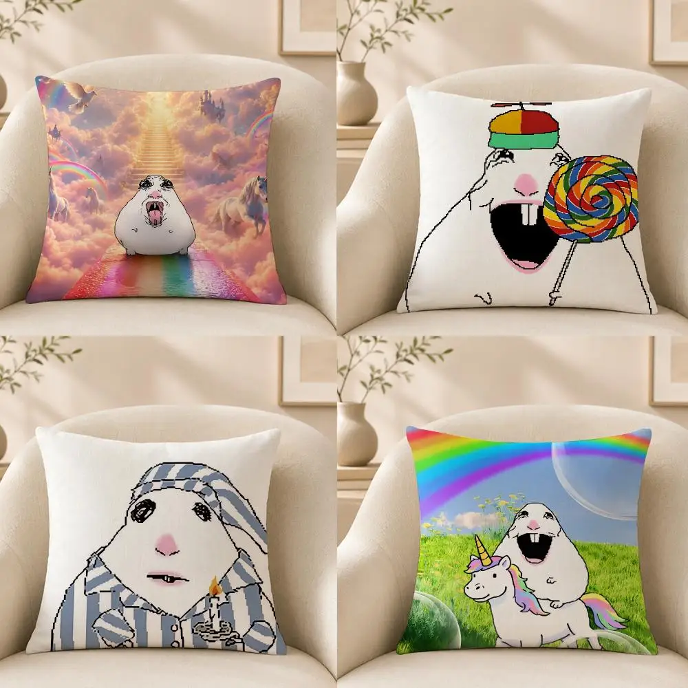 Meme H-Hamster Meme Cushion Cover Short‑plush Cushion Cover,Breathable,Skin‑friendly,Washable,room Sofa Decor Gift
