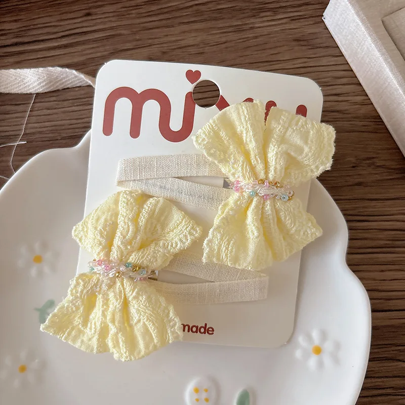 

2PC Yellow Lace Embroidered Baby Hair Clips Snap Barrettes Kids Photo Props Snap Hairpins Headwear for Girls