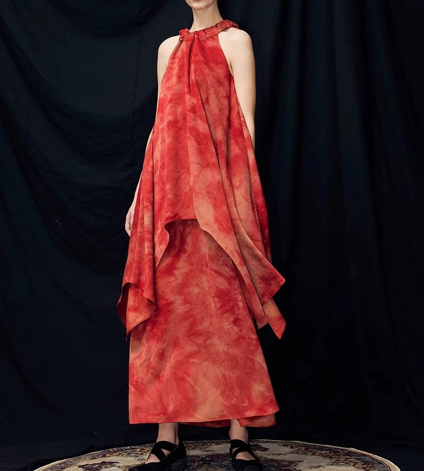 

Red Printed Loose Style Dress Women Elegant Sleeveless Halter Clothing Lady Streetwear Summer Holiday Party Vestidos Bodycon