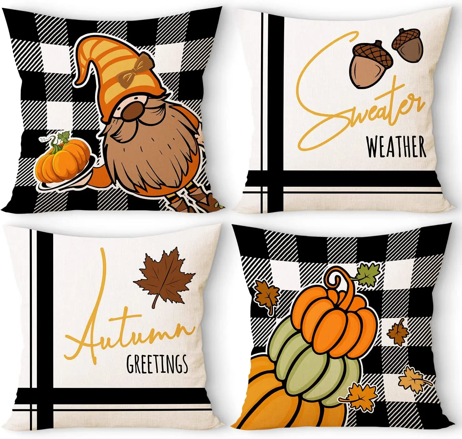 

Ywlake Fall Throw Decorative Seasonal Holiday Autumn Pumpkin Buffalo Check Plaid Cushion Pillow Cases for Indoor Home