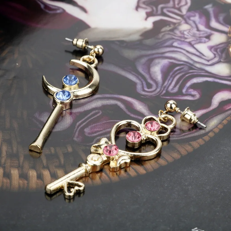 Anime Moon Magic Earrings For Women Blue Red Crystal Dangle Earrings Party Jewelry Gifts