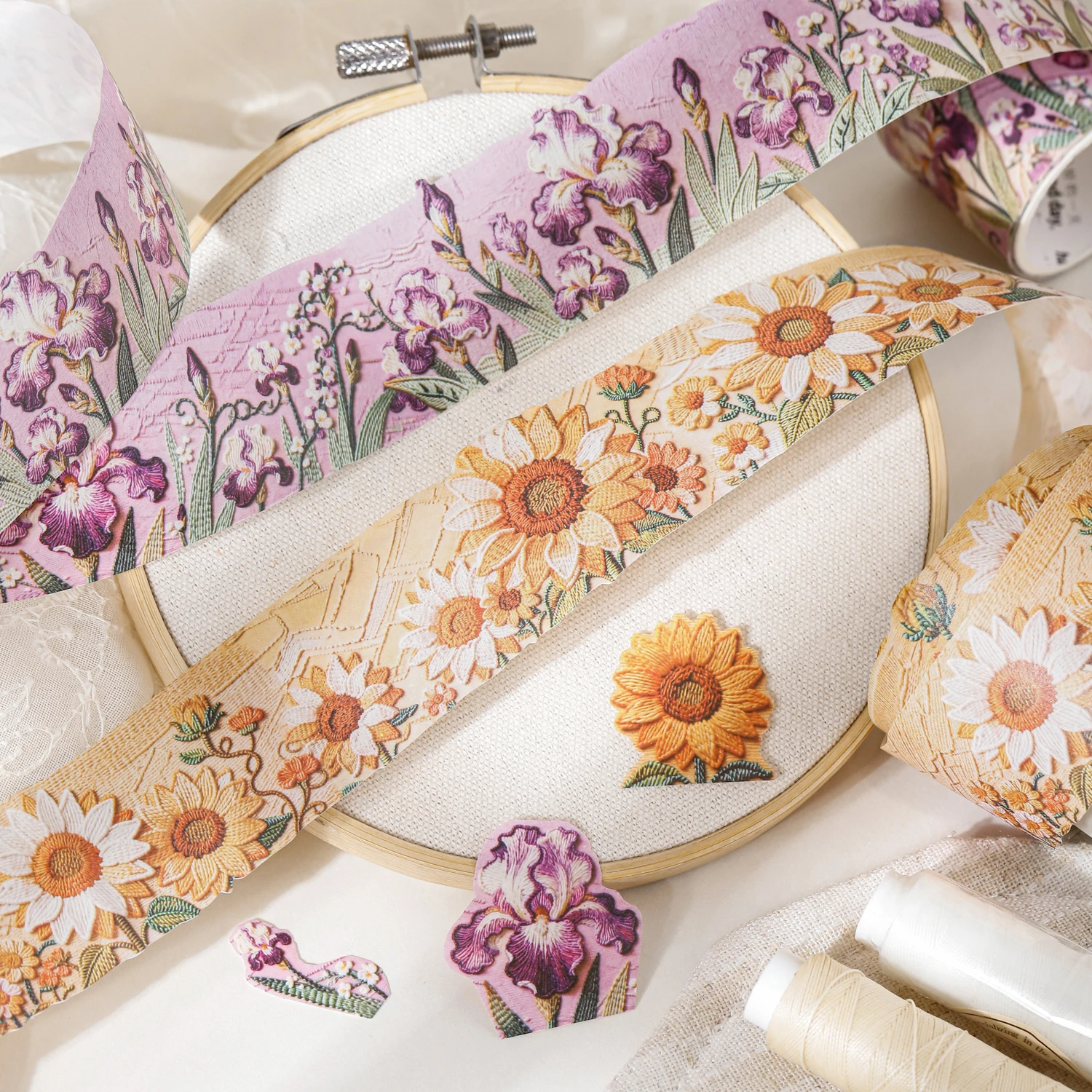 35mm*200cm Vintage Simulated Embroidery Plant Flower Landscape Washi Tape Journal Material Collage Scrapbooking Stationery