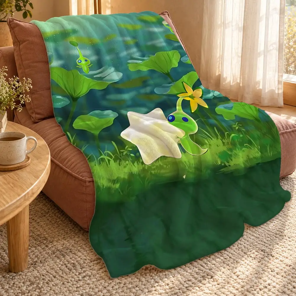 PIkMIn Cartoon Cute Game Throw Double Sided Flannel Throw Blanket Soft Travel Camping Sofa Bed Home