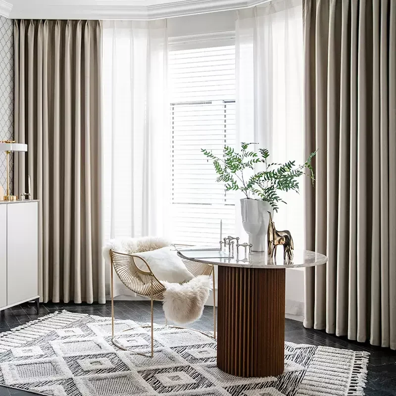 Solid Color Thickened Blackout Curtains for Living Room Luxury Bedroom Simple Grid Texture Hotel Window Stitching Elegant Custom