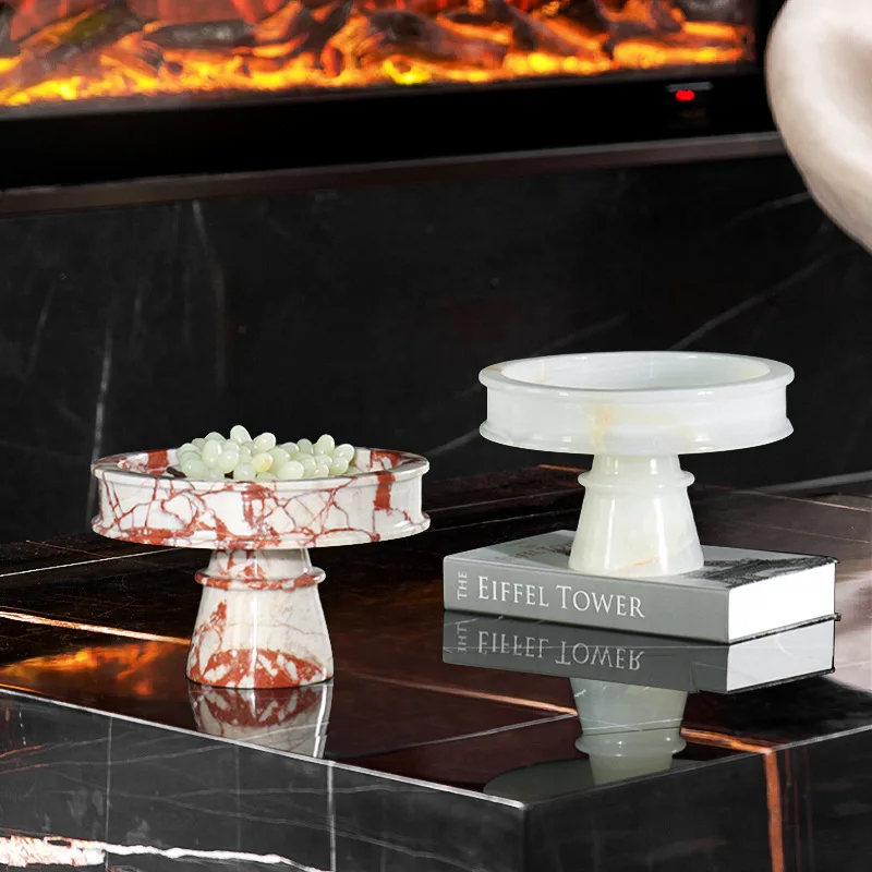 Modern light luxury natural marble gottle fruit plate, high-end refreshment plate, dessert cake display plate, storage tray