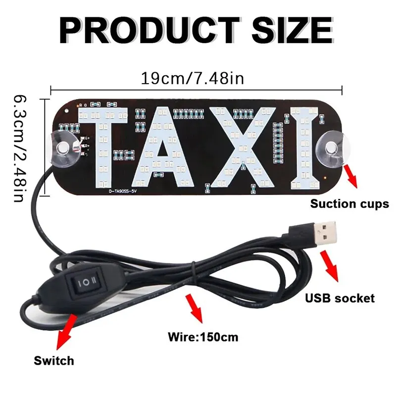 1pcs NEW Model Taxi With USB Light 2 Colors Sign 5V Led Windscreen Cab Indicator Lamp Signal Windshield