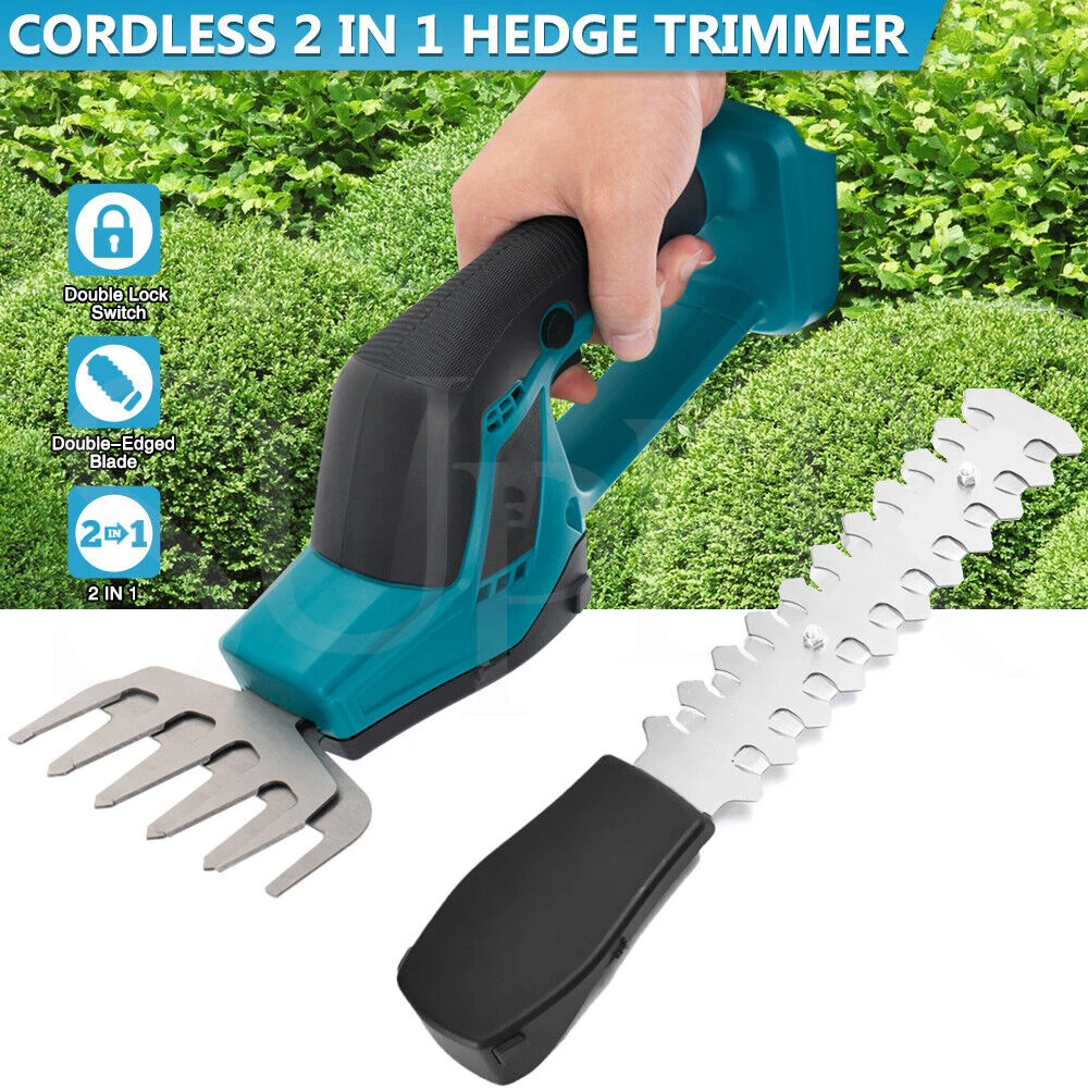 Taille-haie sans fil, cisailles à gazon, poignée ergonomique antidérapante, conception à double interrupteur de sécurité, lames doubles remplaçables, remplacement rapide, haute efficacité, outil de coupe anti-blocage pour l'entretien des pelouses et des jardins.