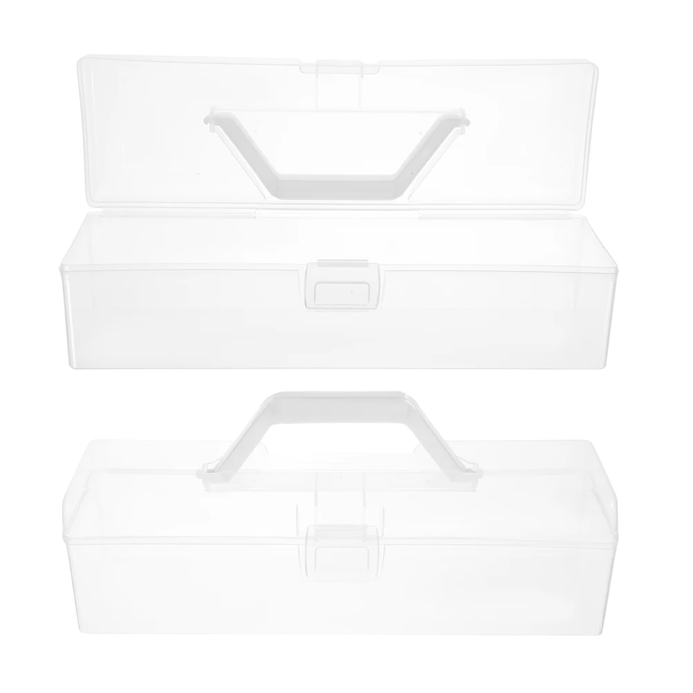 

2 Pcs Transparent Portable Storage Box Model Paint Organizer Desk Pencil Holder Brushes Container for Artist Writing Case