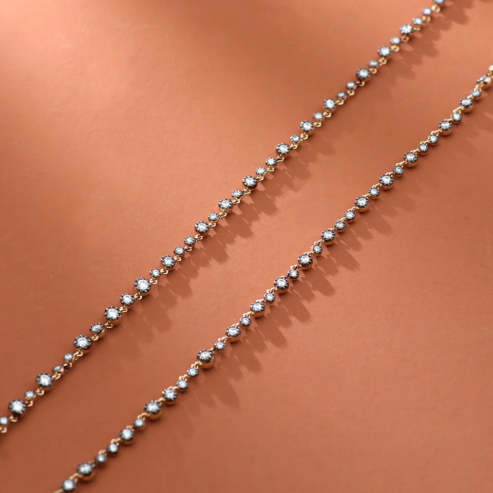 Provence 10K 14K Solid gold DEF Color Round Cut Lab diamond Necklace for women Neo-gothic beaded chain Necklace Custom Jewelry