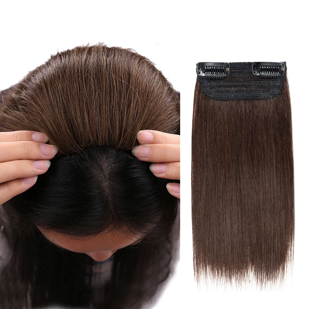 Isheeny Mini Clip In One Piece Real Natural Human Hair Remy Hair Pad On Both Sides For Men or Women Clips in Extensions