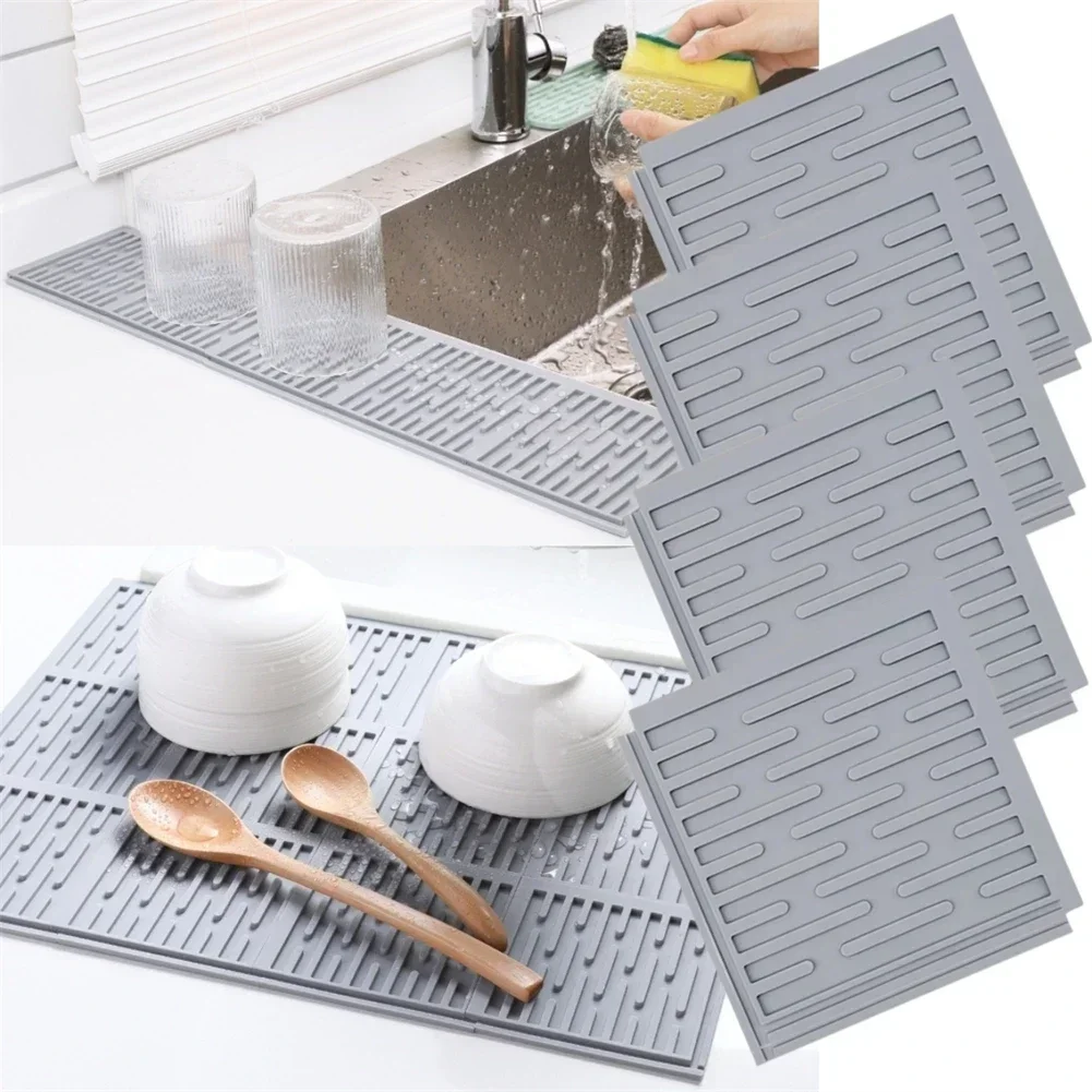 4Pcs Connectable Silicone Sink Draining Mat Dish Drying Pad Heat Resistant Silicone Dish Drying Mats Thickness Kitchen Accessori