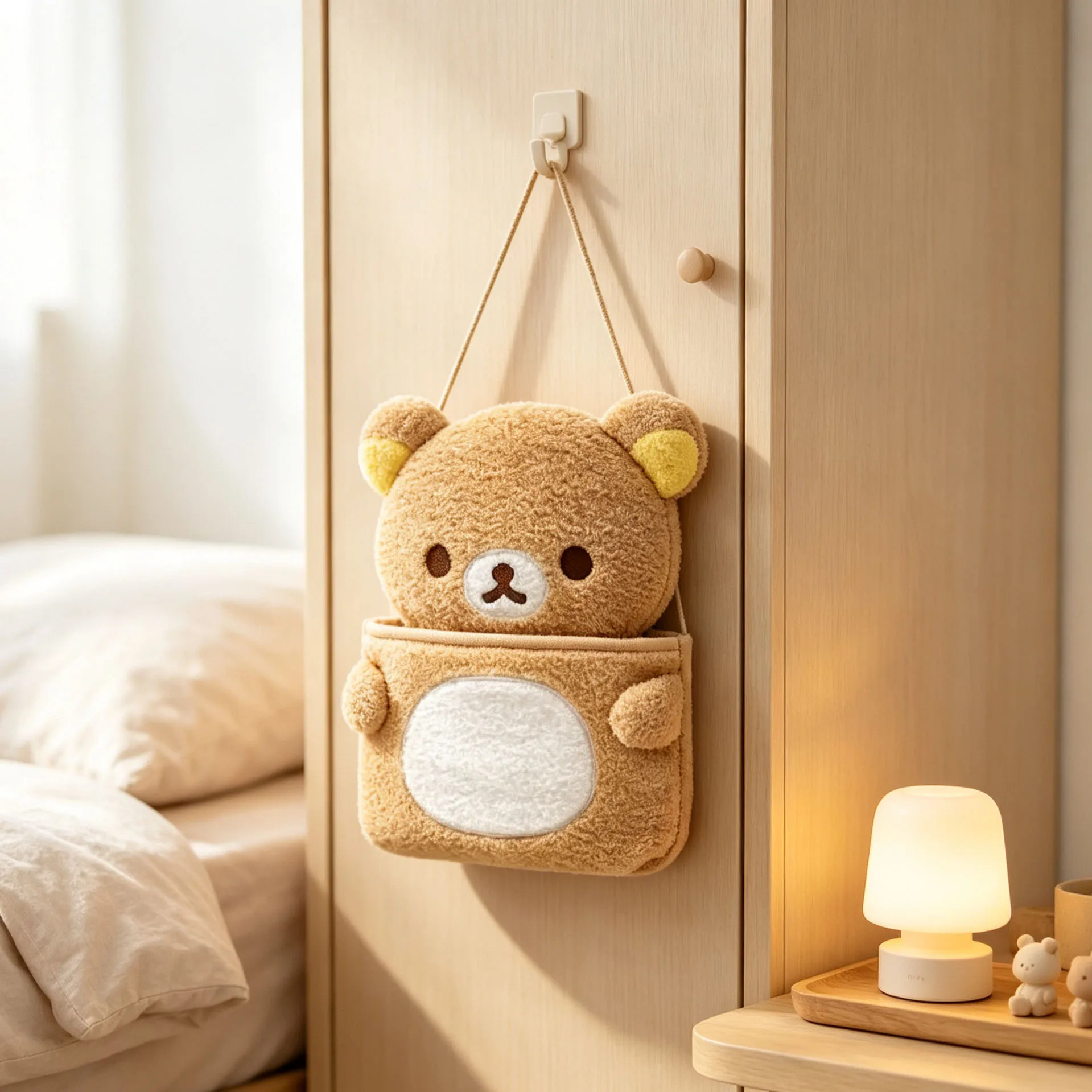 Kawaii plush hanging storage bag, wall mounted storage bag with hanging rope, bedroom door, cabinet item storage