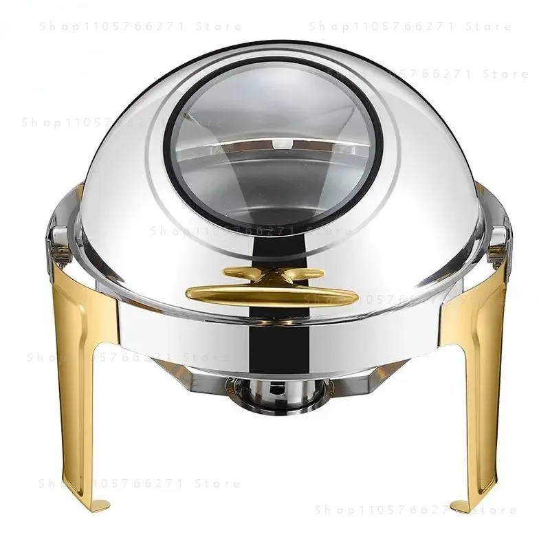 Round Dining Silver Chafing Dish Food Warmer，Hotel Large Stainless Steel Gold Hot Pot