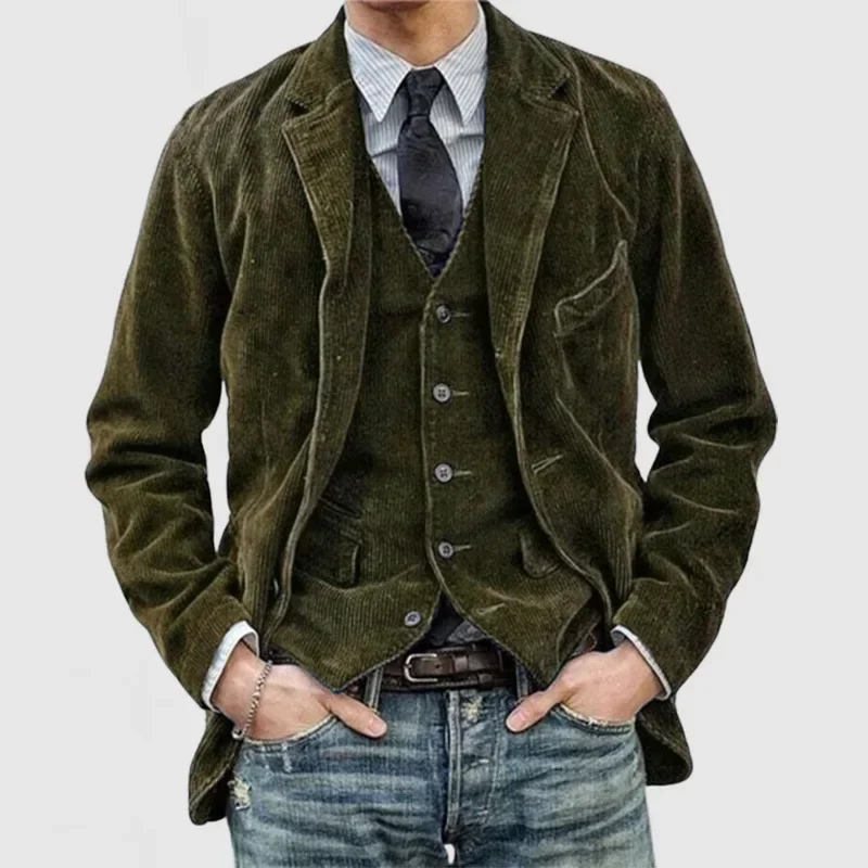 Europejska i amerykańska biznesowa męska odzież wierzchnia na wiosnę i jesień, modny sztruksowy płaszcz z guzikami Slim Fit S-XXXL