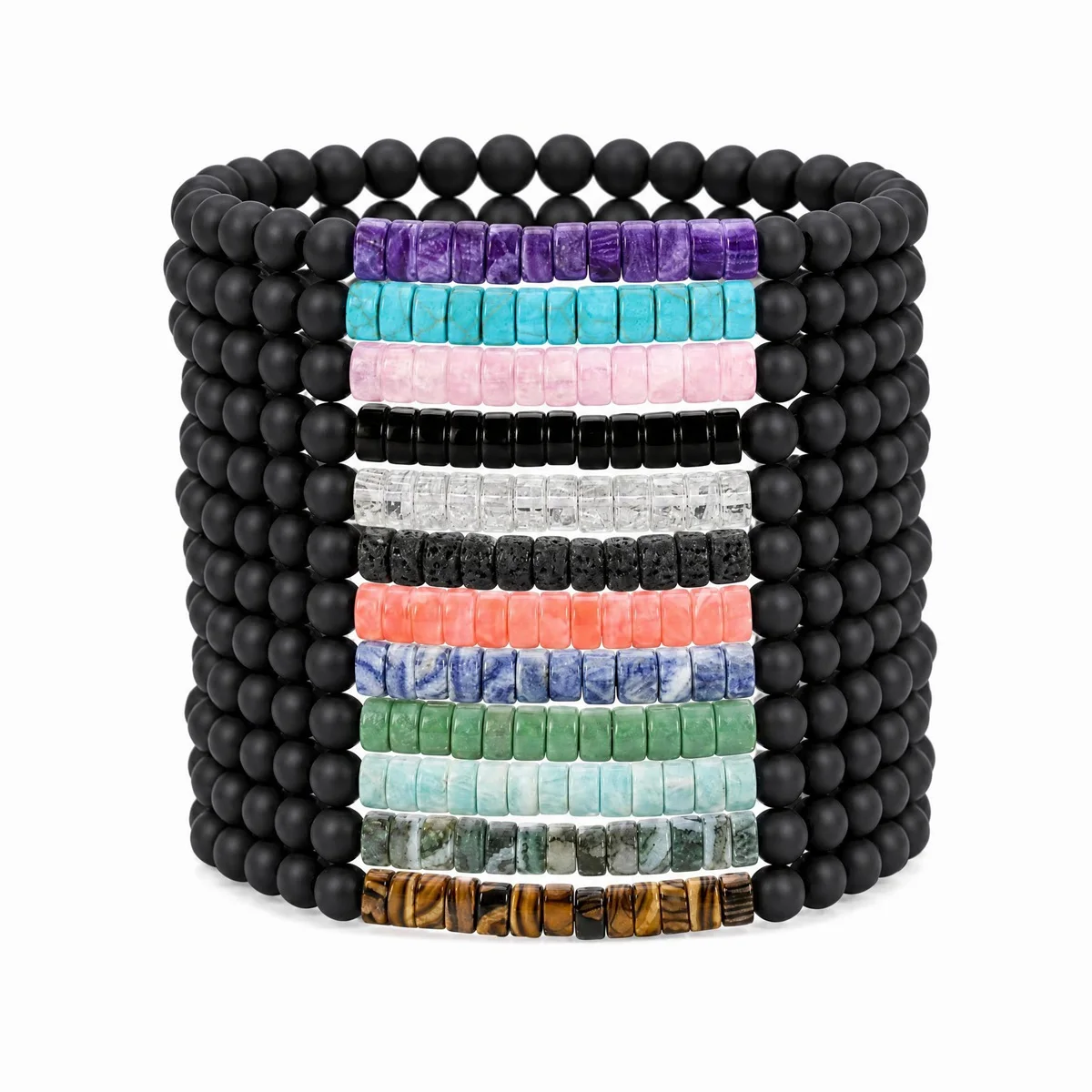 JOYAGIFT Matte Black Onyx 4mm Round Bead Bracelet Heishi Spacer Stone Bead Unisex Elastic Stackable Healing Crystal Wrist