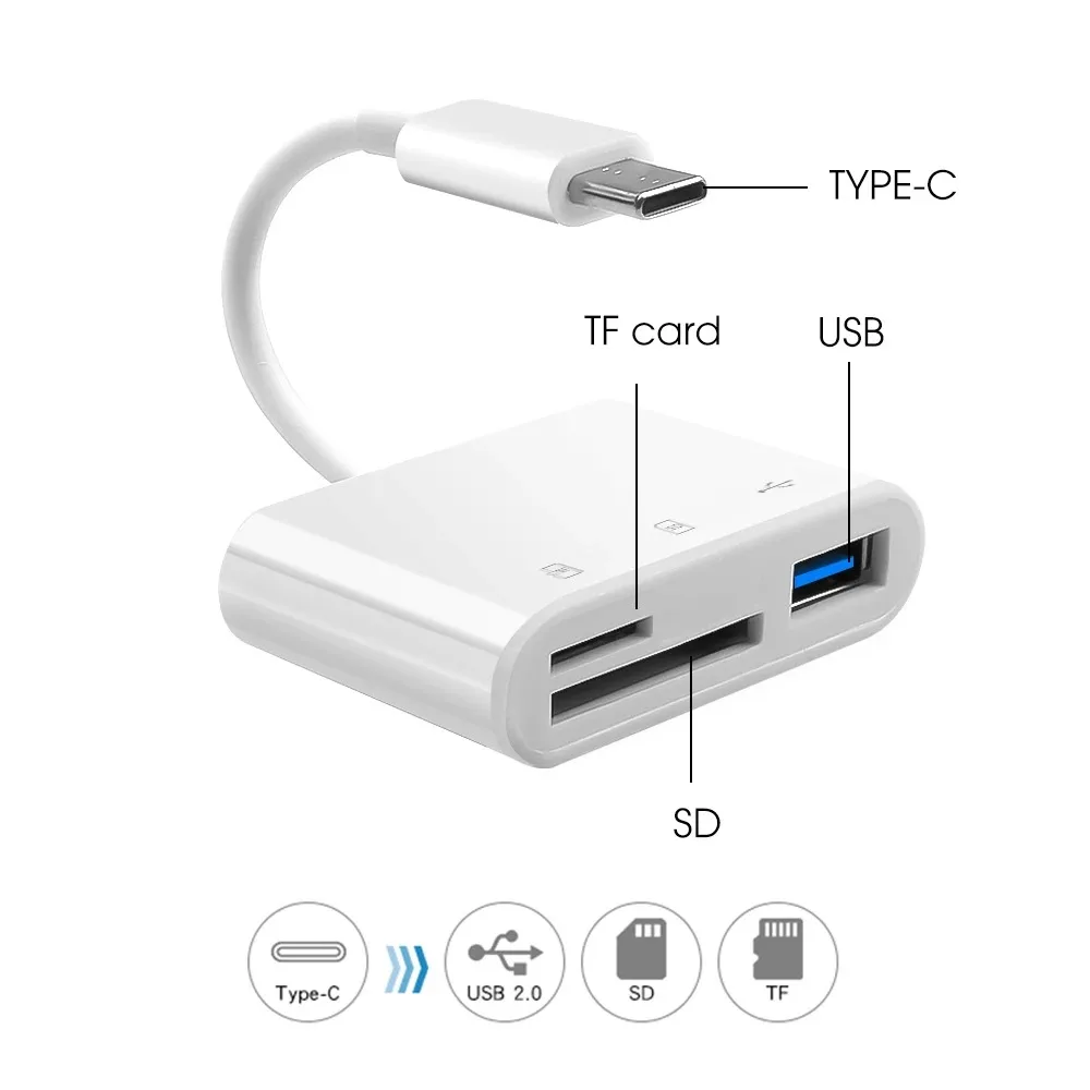 Pembaca Multifungsi 3 In 1 TF CF Kartu Memori SD Adaptor Kartu Sim USB C TypeC Konverter OTG untuk MacBook Laptop Samsung Xiaomi