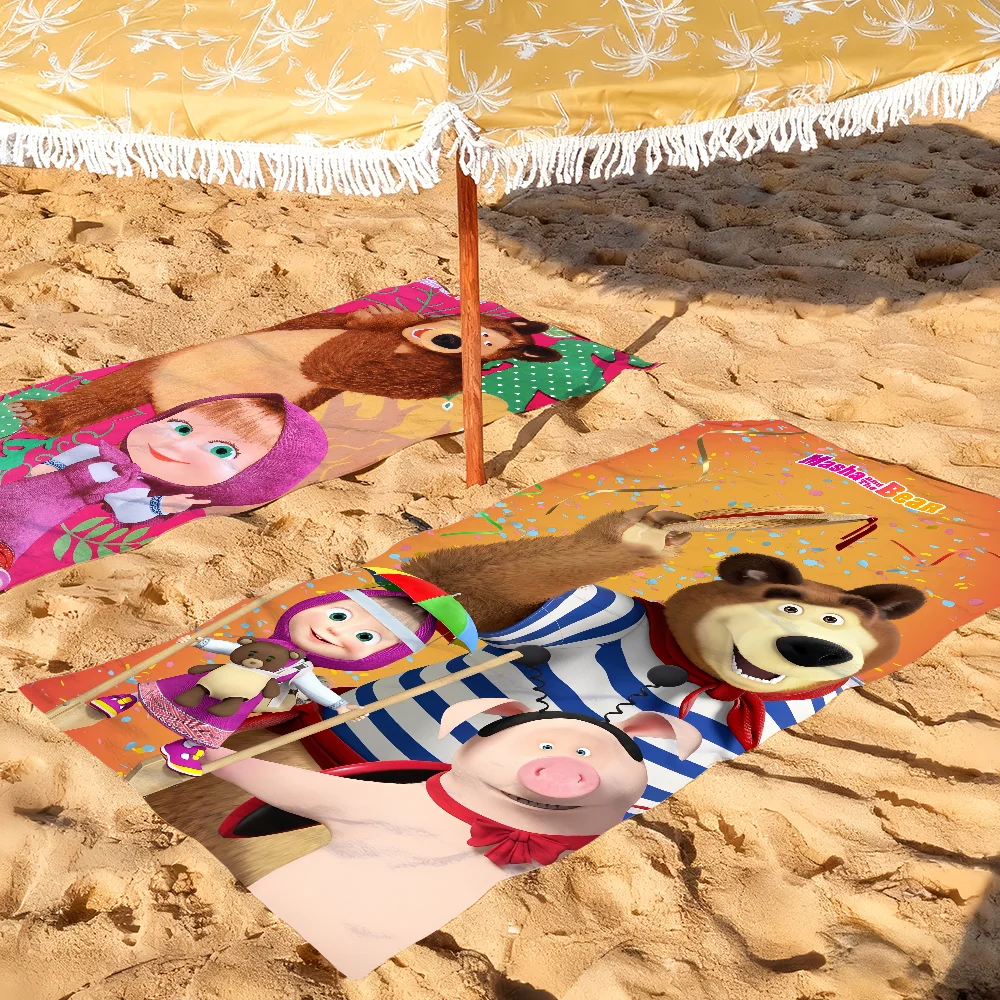 Cartoon Towel Soft Pool Gift For Travel Gym Shower Camping Quick Dry Sports M-Masha-and the B-Bear Cute Large Beach Towels
