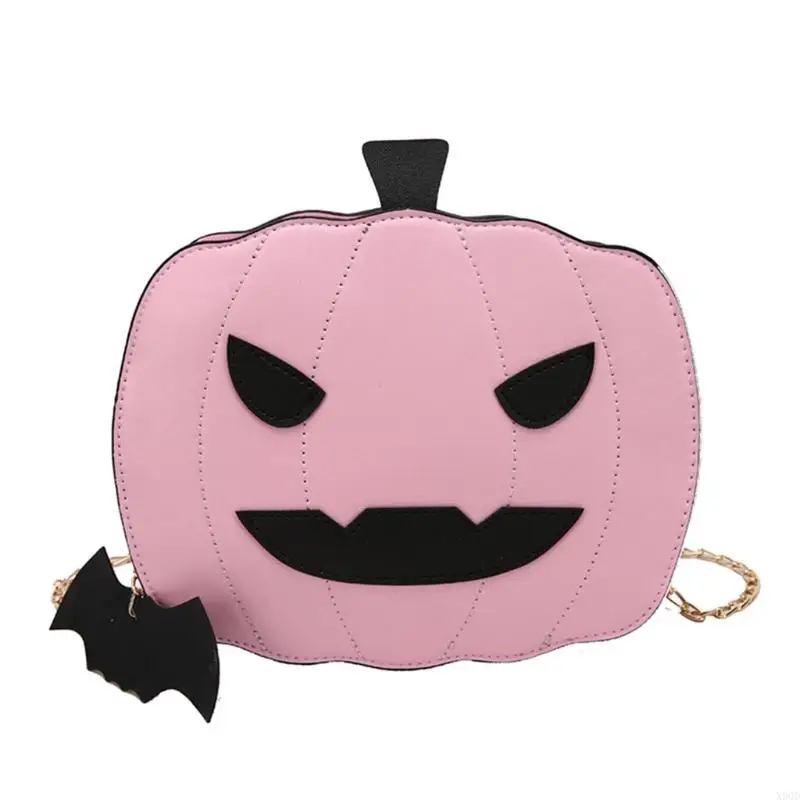 X90D Novelty Clutch Bag PU Leather Pumpkin Shoulder Bags for Women Halloween Crossbody Purses Bat Pendant Devil Bag