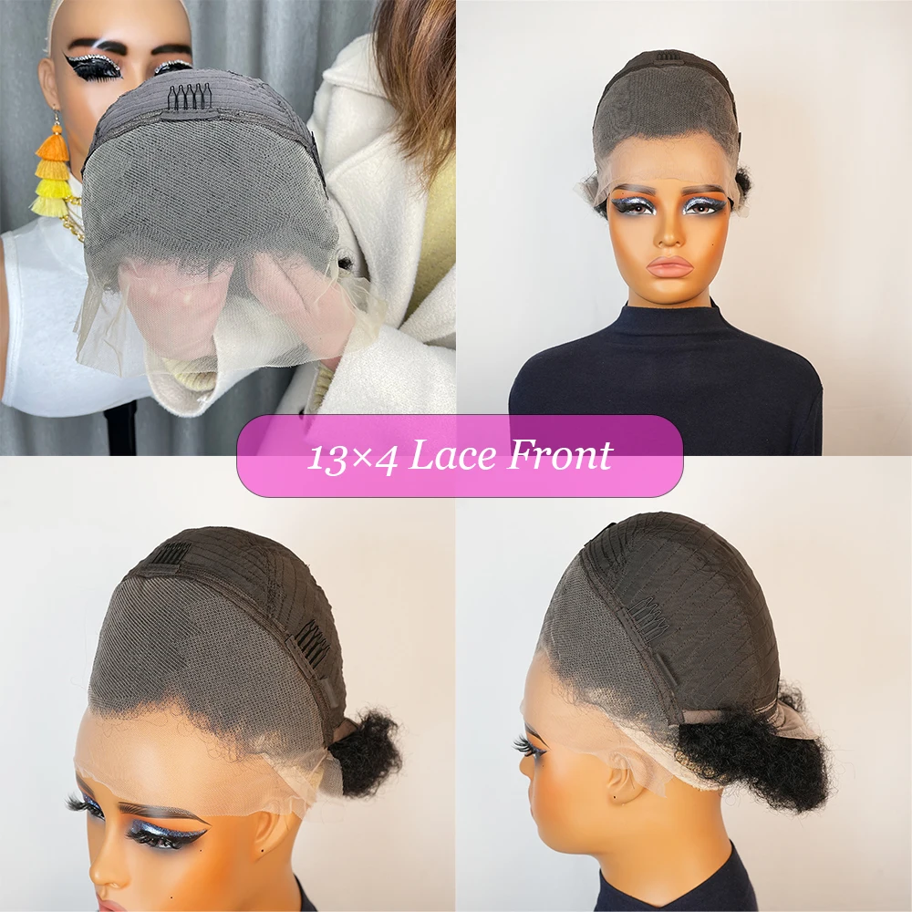 13x4 الدانتيل الجبهة الأفرو غريب شعر بشري مجعد الباروكات البرازيلي شعر ريمي قصير عابث قطع شعر مستعار غلويليس قبل قطعها شعري للنساء #6