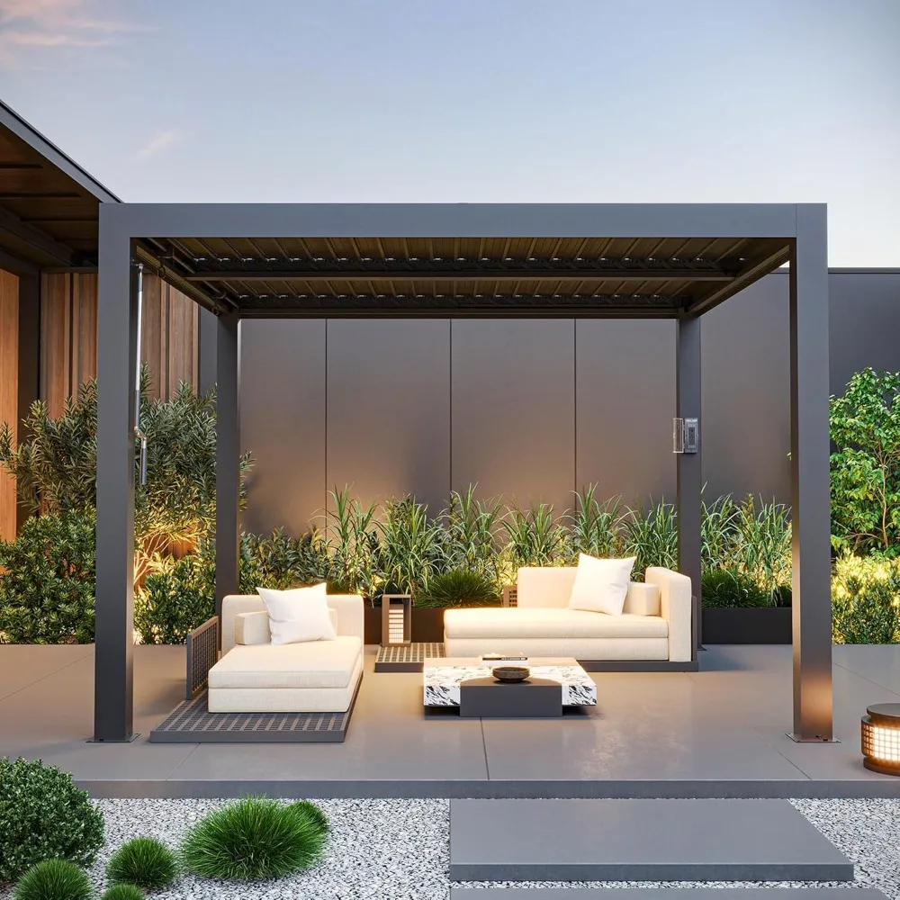 

Pergola 10'x10' with USB Charging Port Deck, Outdoor Pergola with Adjustable Waterproof Roof