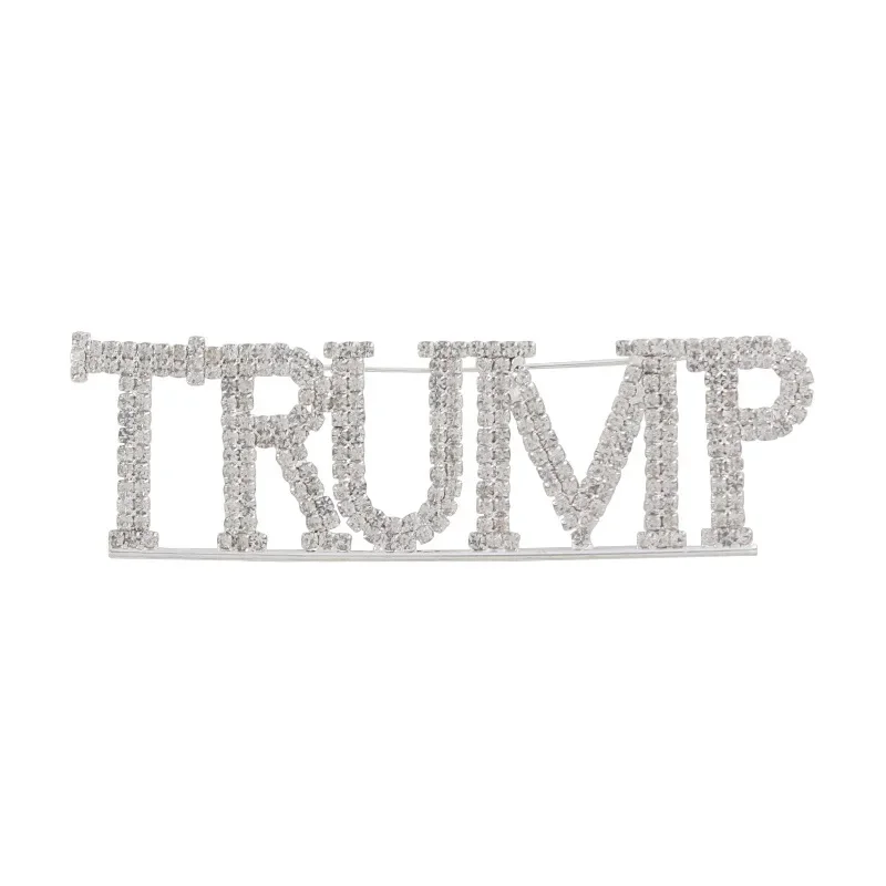 2024 Fashionable Single-layer Personalized Trump Letter Rhinestone Brooch Party Chest Pin for Fans Support Gift