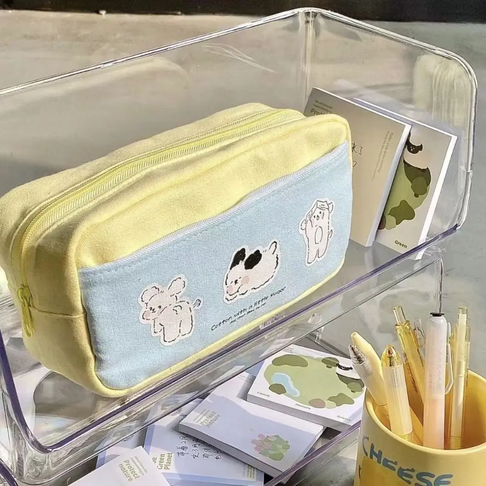 Cute Puppy Print Zipper Pencil Bag Multi-function Large-capacity Stationery Case Storage Bag Student School Supplies