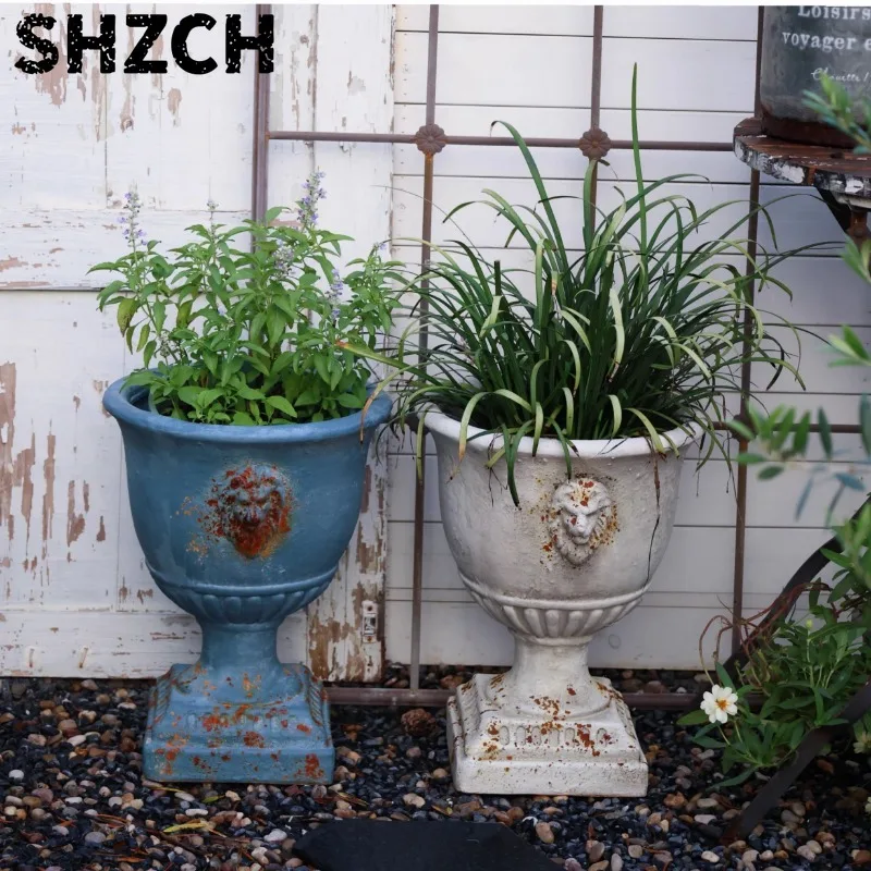 Antique Lion Head Planter Do Old Outdoor Flower Pot for Garden Decor Vintage Greenery Display Rustic Balcony Bonsai Container