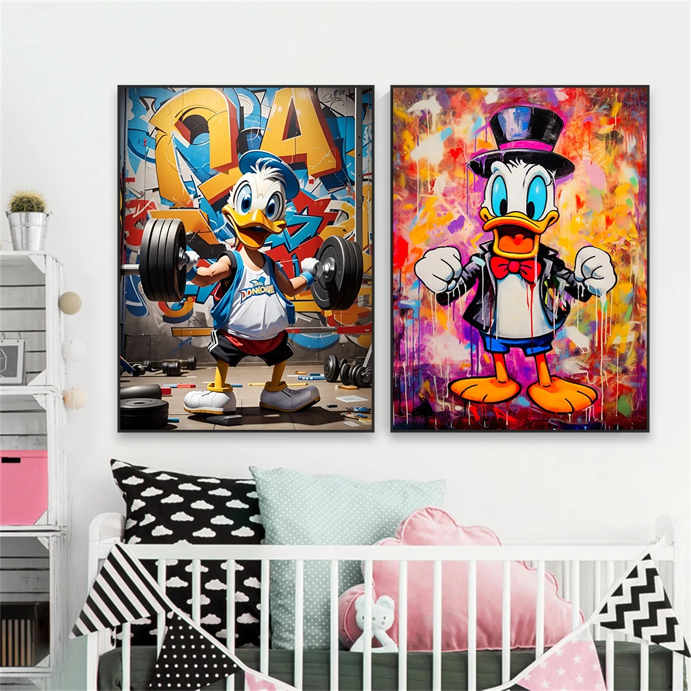 Donald Duck Graffiti Print Funny Fitness Wall Decor Oil Painting Pop Street Prints Canvas Painting Home Bedroom Decoration