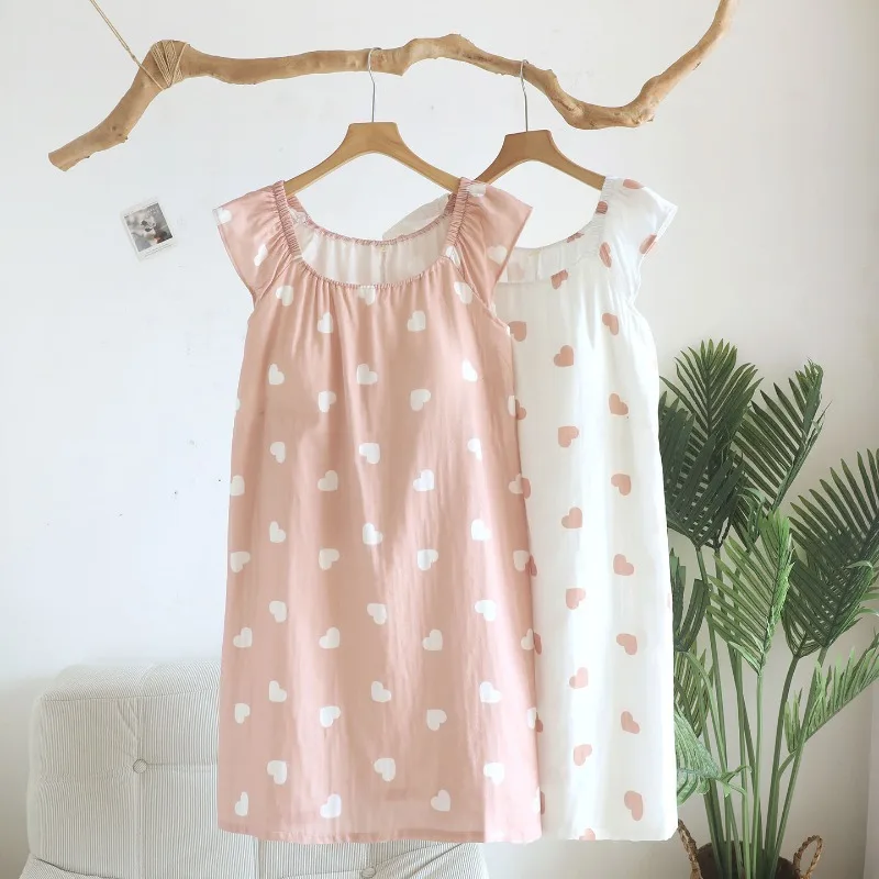 

Новая летняя женская ночная сорочка 2026 года из 100% хлопковой марли с вырезом на груди, милым и очаровательным дизайном, с рукавами-крылышками, домашнее платье