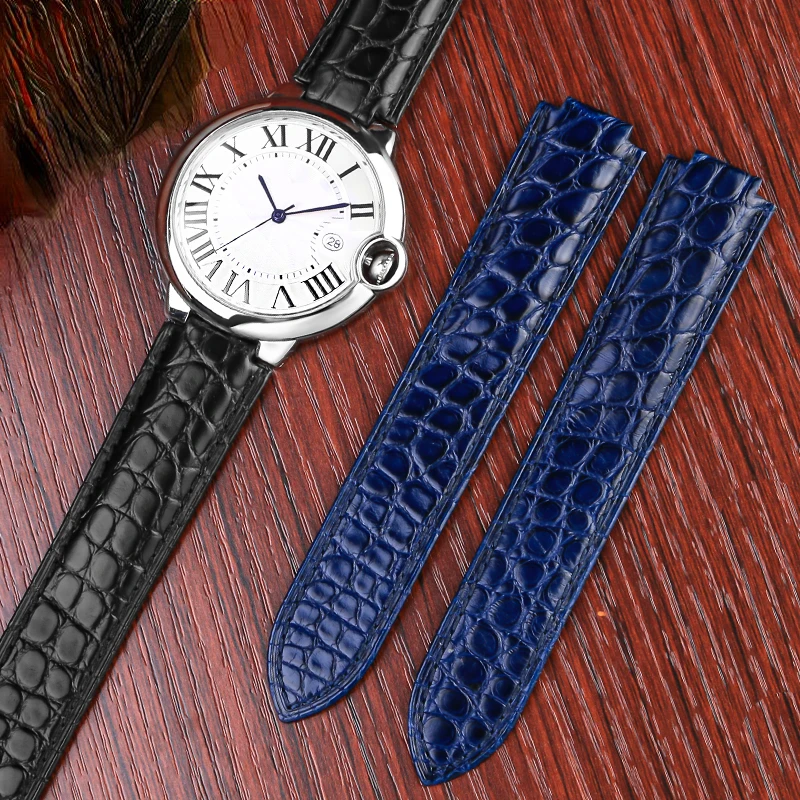 Crocodile Leather Watch Strap For Cartier Blue Balloon WSBB0025 W69012Z4 18-11mm 20-12mm 22-14mm Convex Watchband Men Women