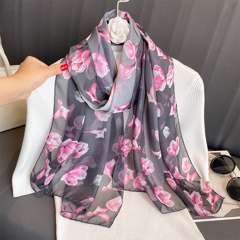 Moda impressa floral chiffon hijab cachecol feminino pareo senhora bandanas toalhas de praia verão muçulmano véu envoltório feminino foulard