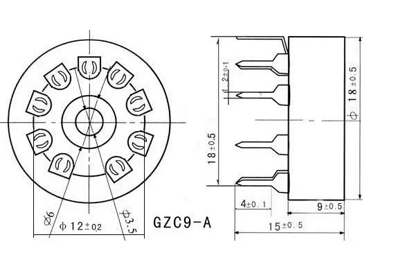 20pcs Ceramic Tube Socket Tube Holder Gzc9-A Small 9 Pin Outlet For 12AX7 12AU7 E88CC 6922 ECC83 6p14 6N2 Amplifier