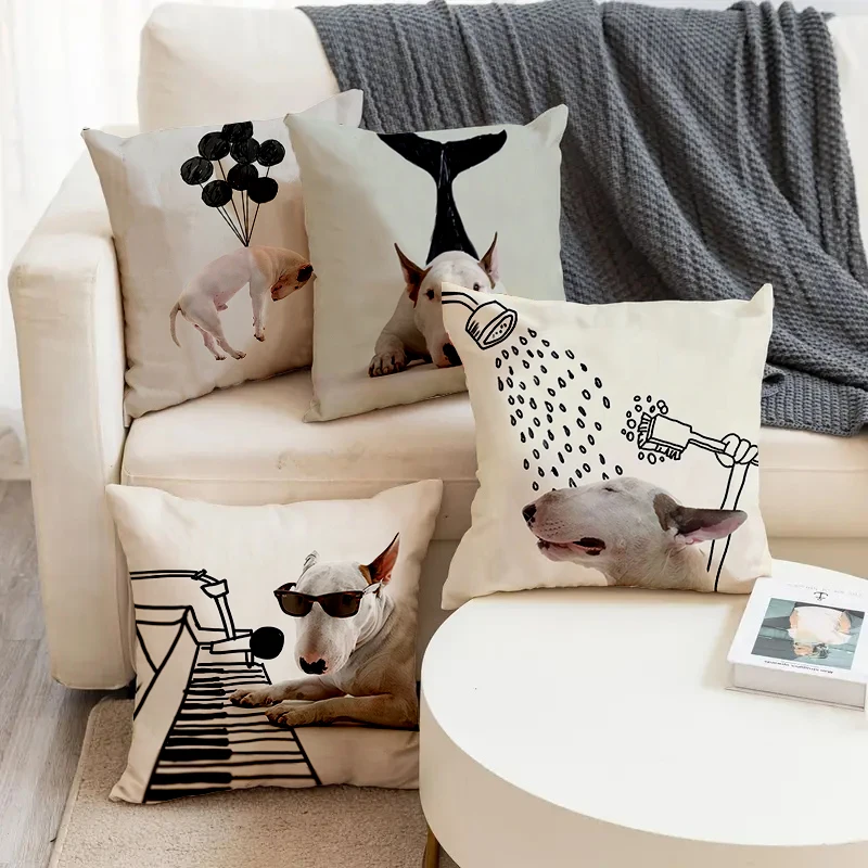 

Animal Dog Bull Terrier Piano Balloon Printed Soft Square Pillowslip Linen Blend Cushion Cover Pillowcase Living Room Home Decor