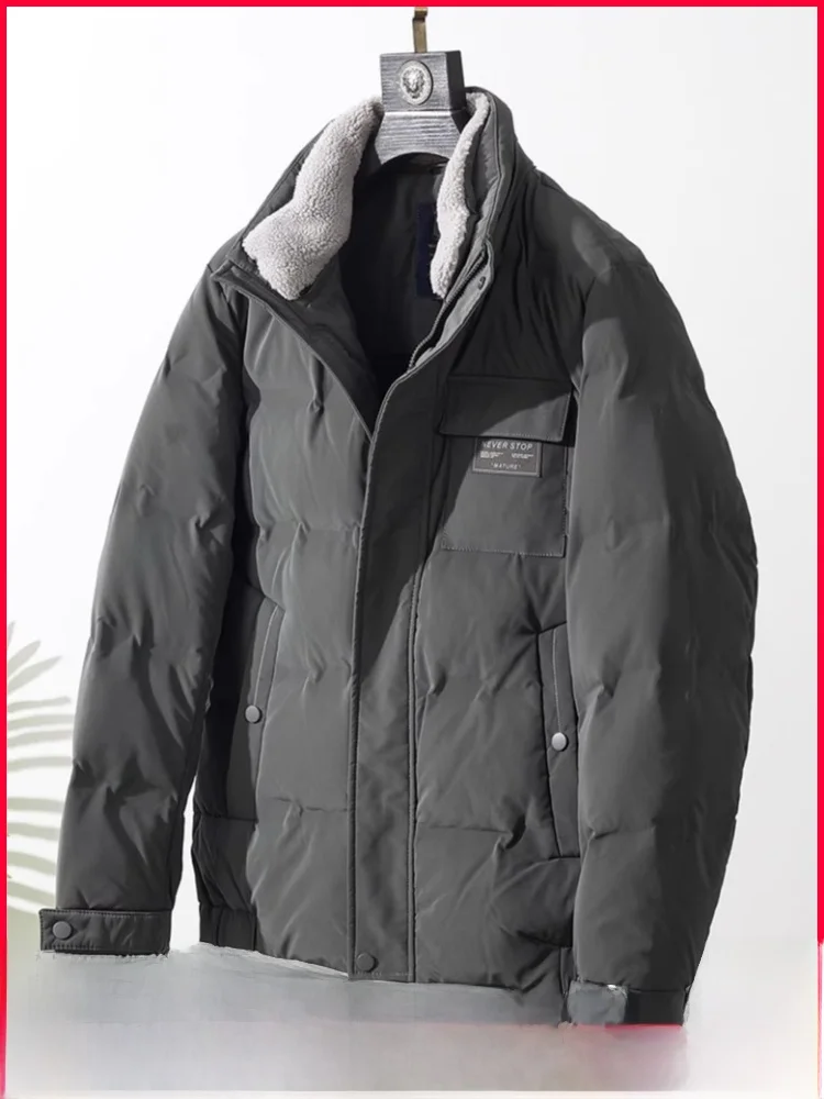 

Waterproof Windproof Thiened Removable Collar Men's down Jaet Du down Warm Casual Sle Zipper Closure Polyester Fiber