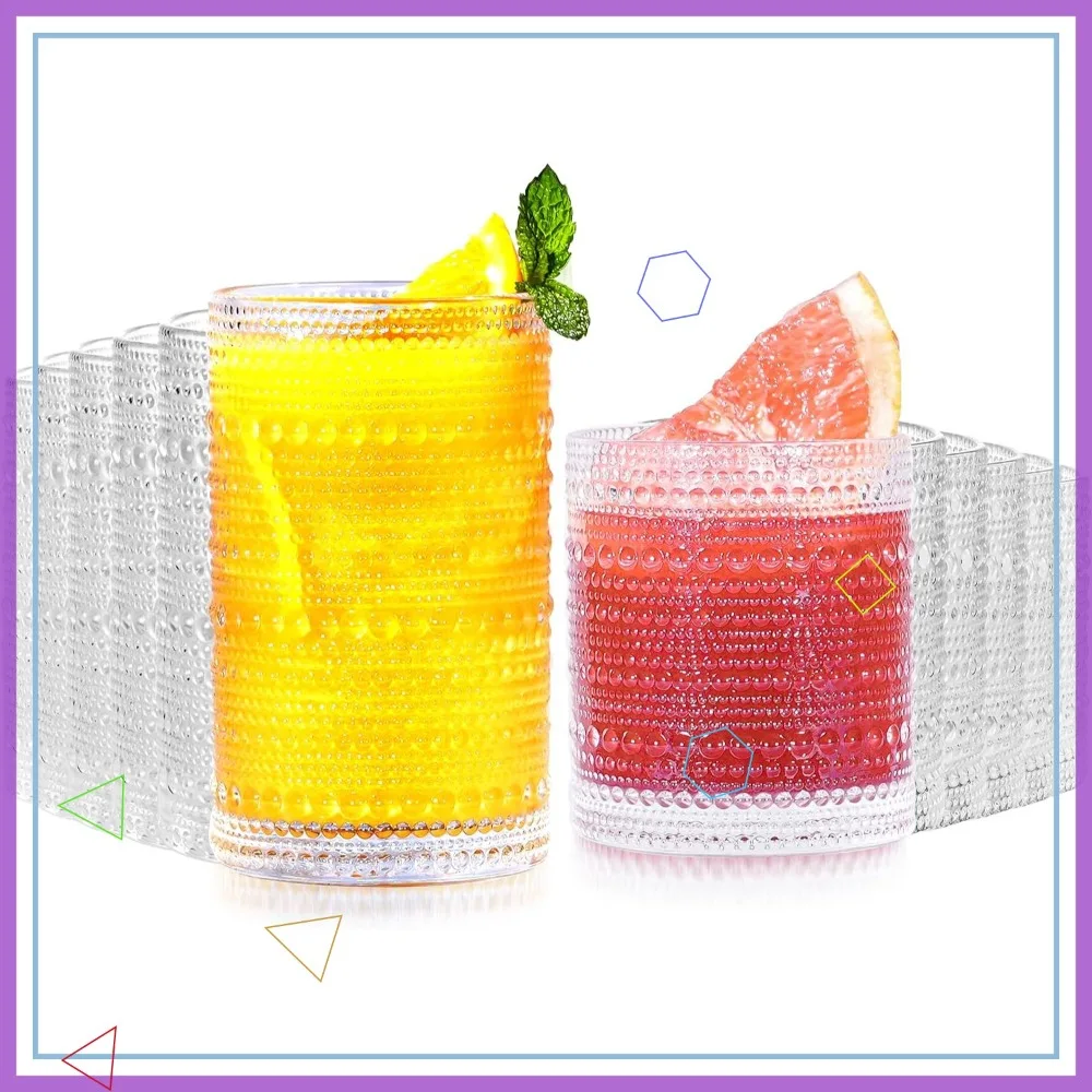

Vintage Hobnail Drinking Glasses Set of 12, 14 oz Water and 11 oz Cocktail Tumblers for Kitchen Bar Gifts