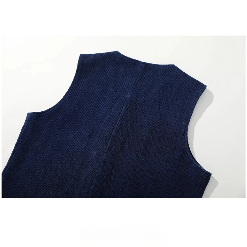 Japanese Retro Indigo Dyed Men's Vest- Kendo Fabric, Multi-Pocket