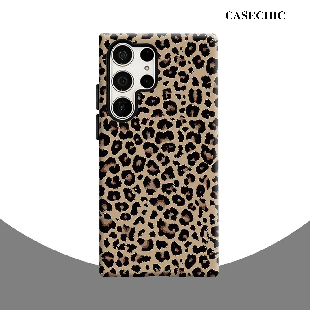 Classic Leopard Print Phone Case for Samsung Galaxy S26 S25 Ultra S24 S23 Ultra Plus Shockproof Double layer tough Back Cover