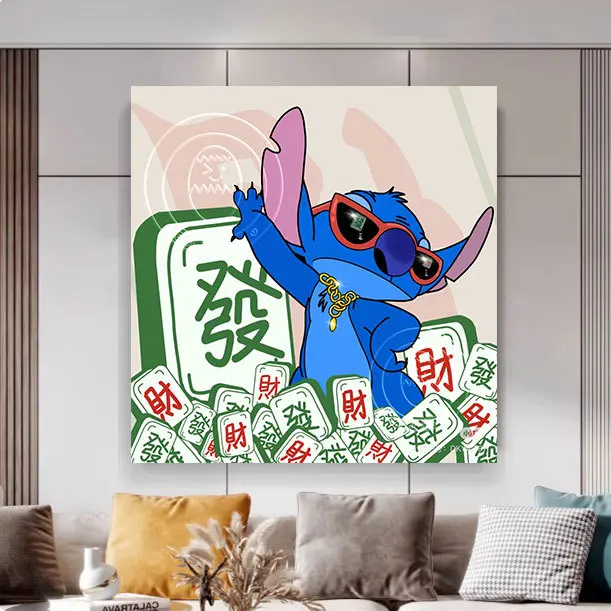 20*20cm 5D Full Round Drill Diamond Painting Kit Cute Blue Alien Big Ears Cartoon Colorful Starry Sky Background DIY Rhinestone