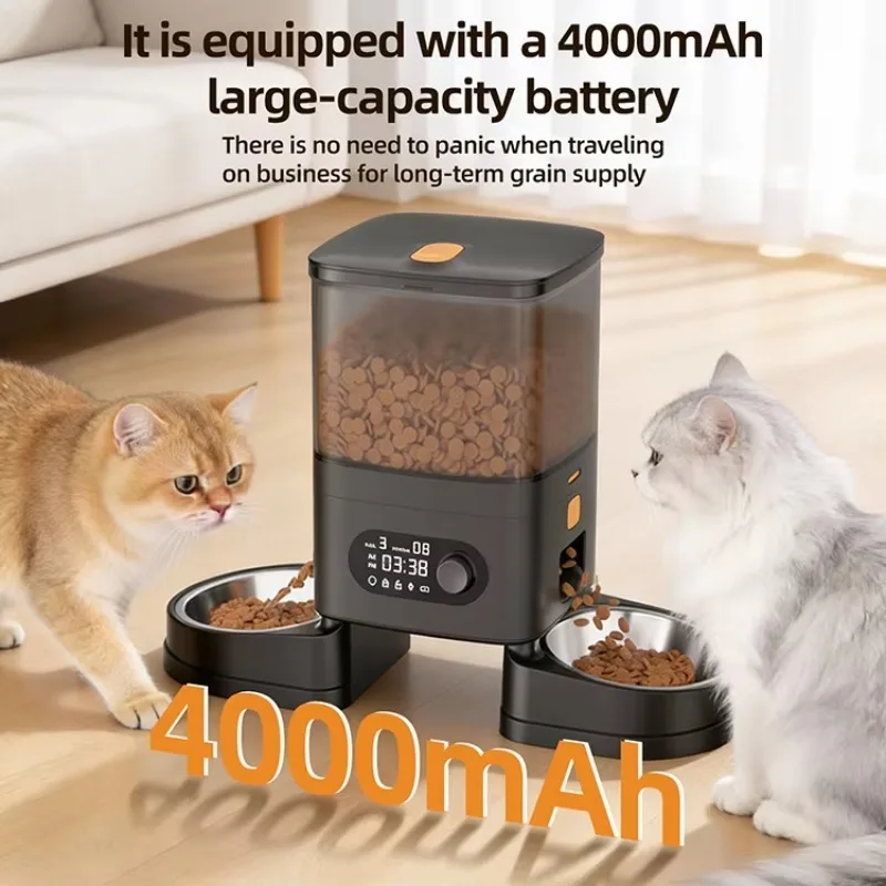 Dual Bowls Automatic Pet Feeder for Cats and Small to Medium Dogs 4L Stainless Steel with Dual Power Button Control