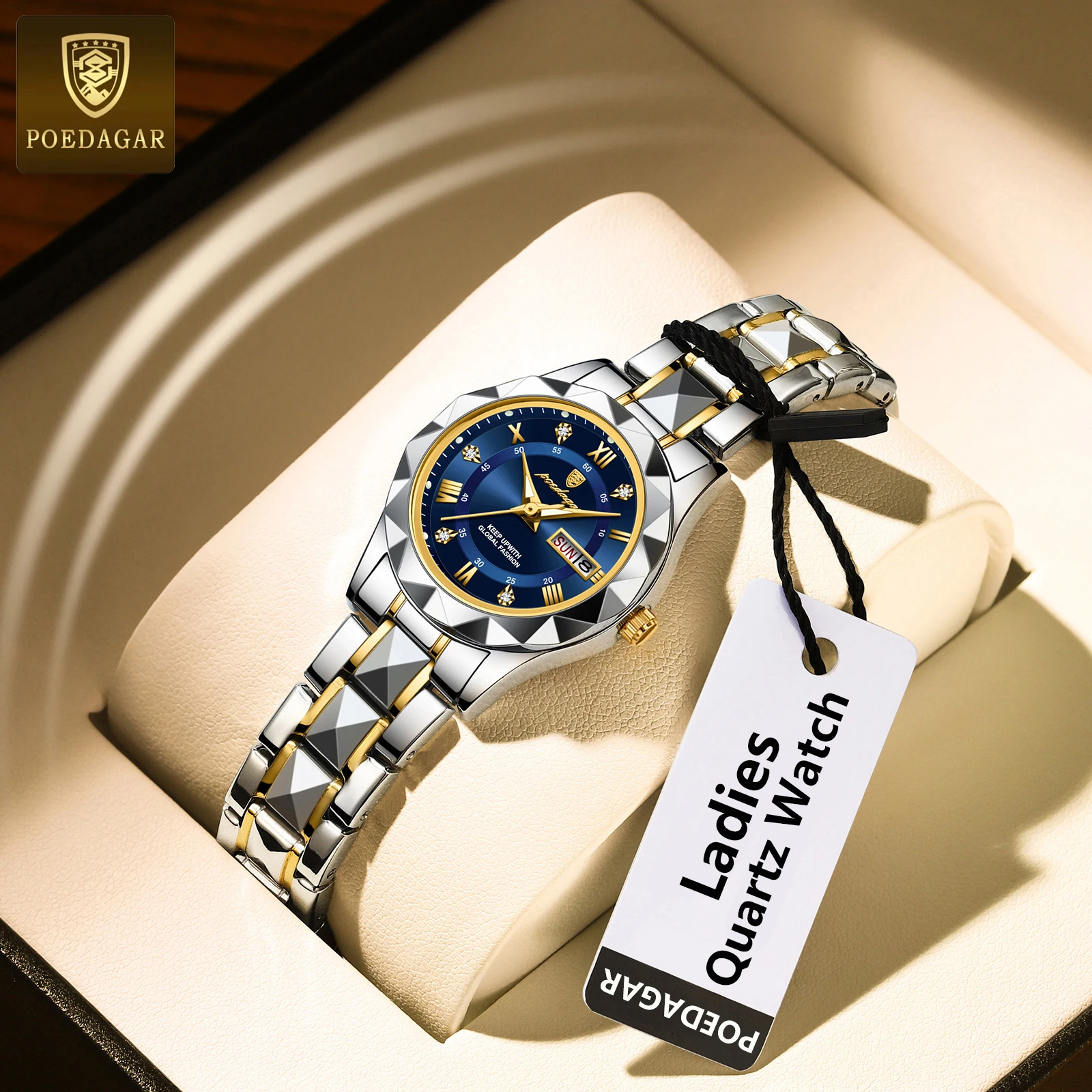 POEDAGAR ساعة فستان فاخرة للسيدات مضيئة مقاوم للماء تاريخ الأسبوع امرأة ساعة اليد الفولاذ المقاوم للصدأ ساعات كوارتز نسائية reloj + صندوق #3