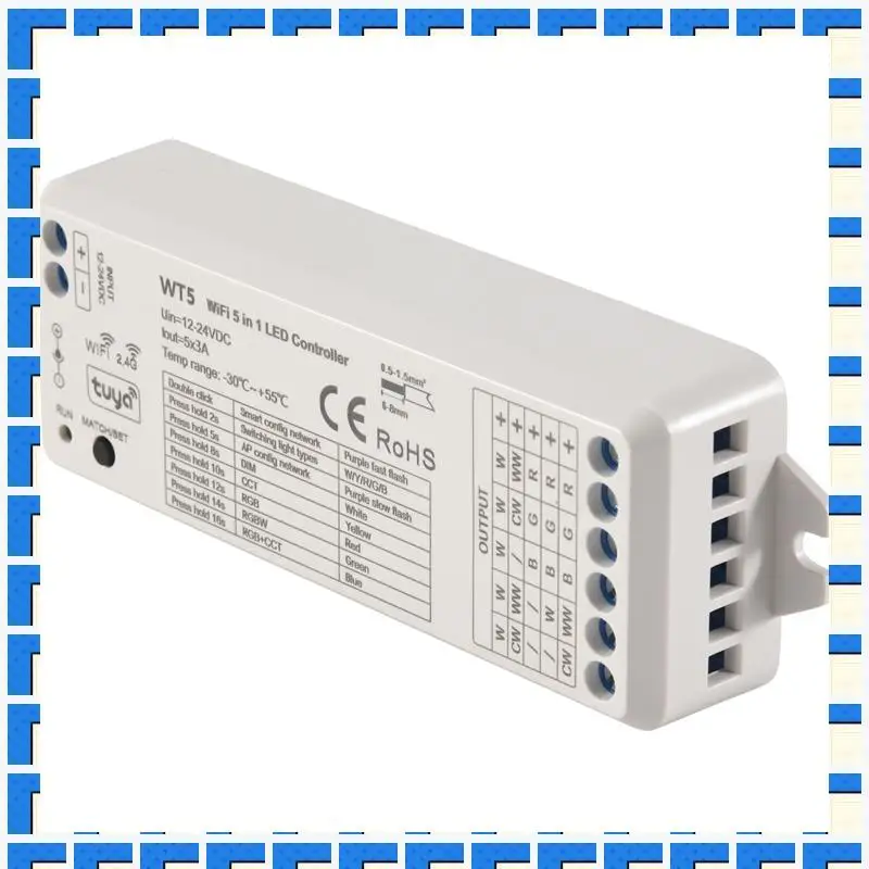ABNG Tuya LED تحكم 5 في 1 باهتة CCT RGB RGBW RGBWW RGBCCT قطاع الحياة الذكية واي فاي 2.4G RF تحكم عن بعد 12-24 فولت WT5
