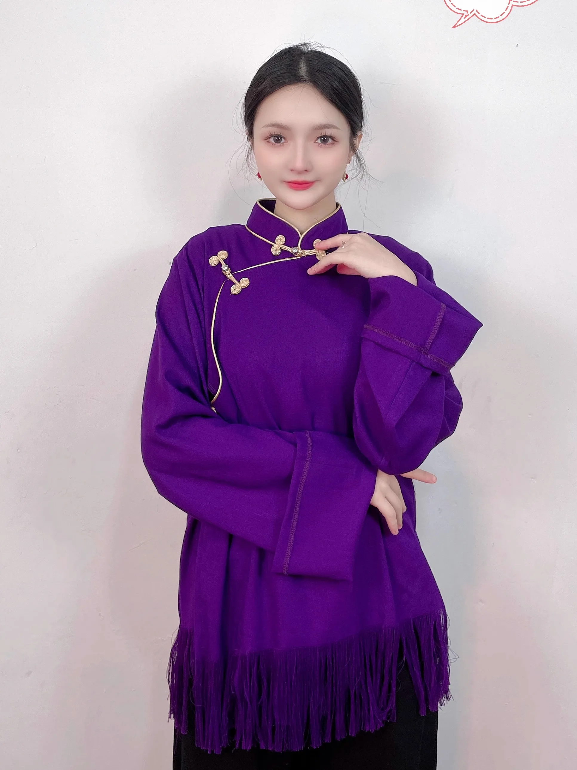 

Tibetan Shirt Guozhuang Dance Performance Tassel Wide Sleeve Clothing Ladies' National Style Photo Top